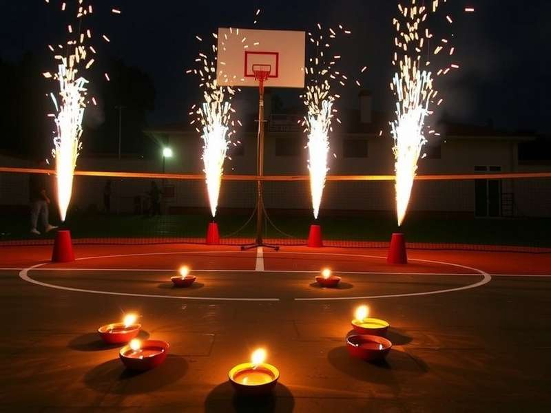 Post Up Powerhouses India Diwali event with lit diyas on the court and firecracker effects